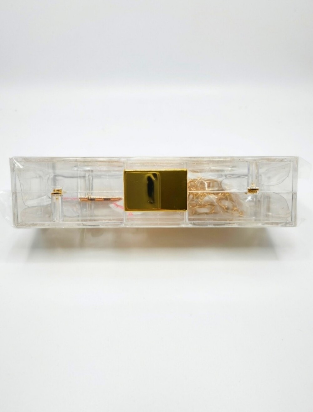 Clear Retro Cassette Tape Case Clutch with Gold Chain Strap - Picture 2 of 5